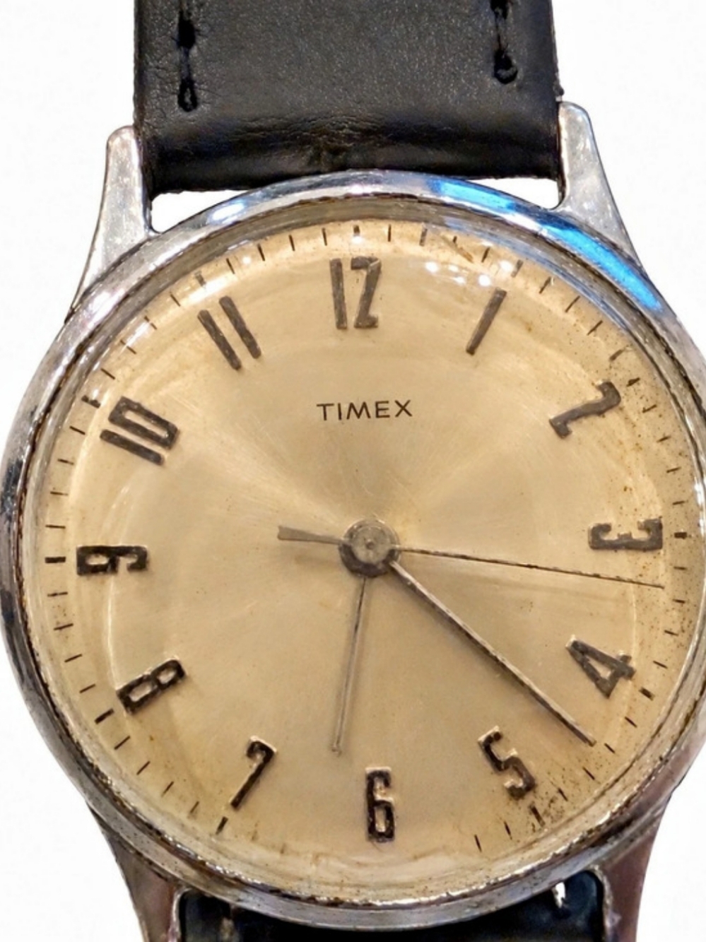 Vintage Timex Watch β Champagne Dial β Black Genuine Leather Strap